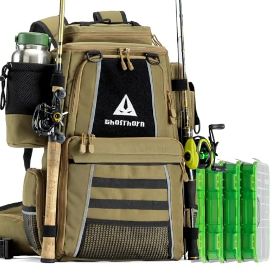 

Ghosthorn Fishing Tackle Backpack 43L Waterproof Outdoor Storage with 4 3600 Tackle Boxes Rod Holder and Detachable Waist Bag f