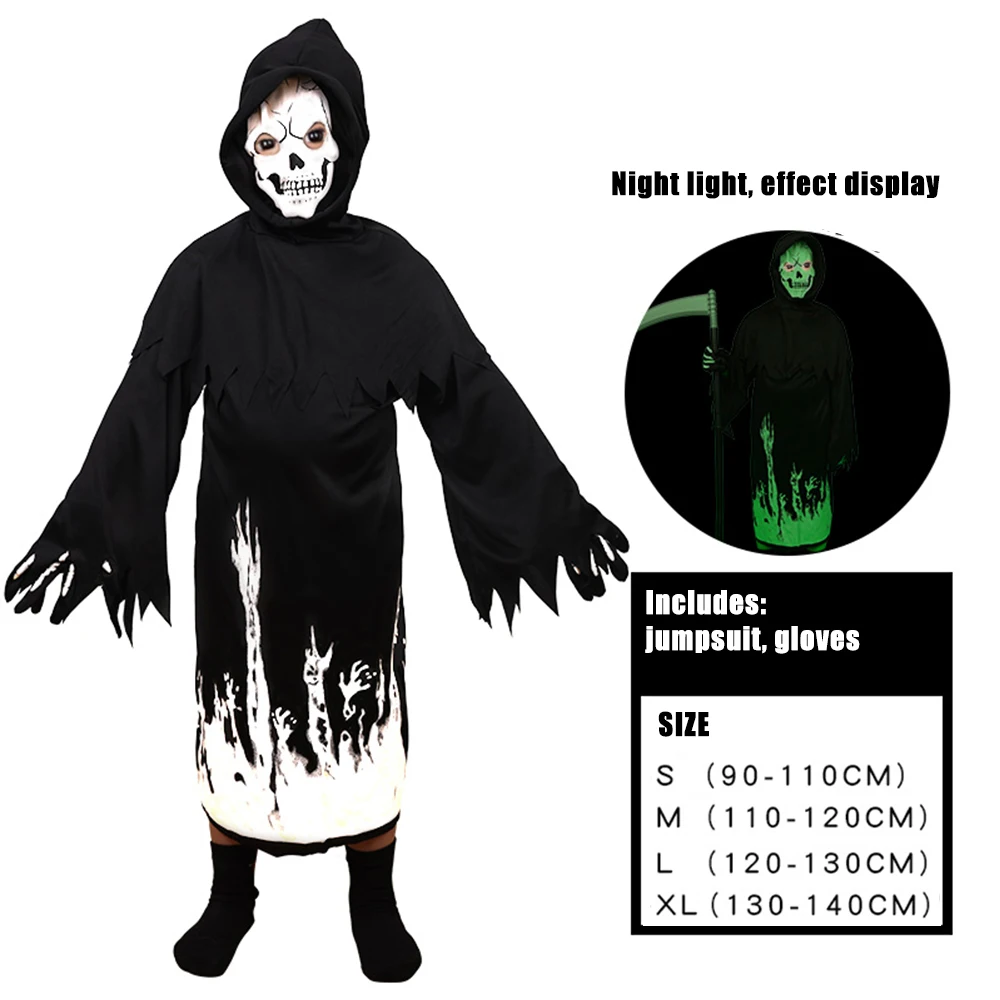 Conjunto de luz noturna infantil Reaper – Robe de médico de esqueleto e Reaper, adequado para Halloween, festas temáticas