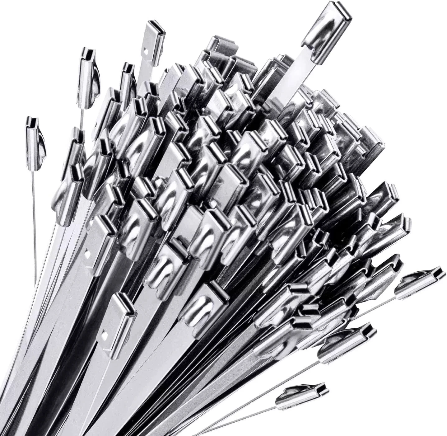 100Pcs Cable Ties 7.9mm 304 Stainless Steel Heavy Duty Self-Locking Cable Zip Tie Multi-Purpose Metal Exhaust Wrap Locking Ties