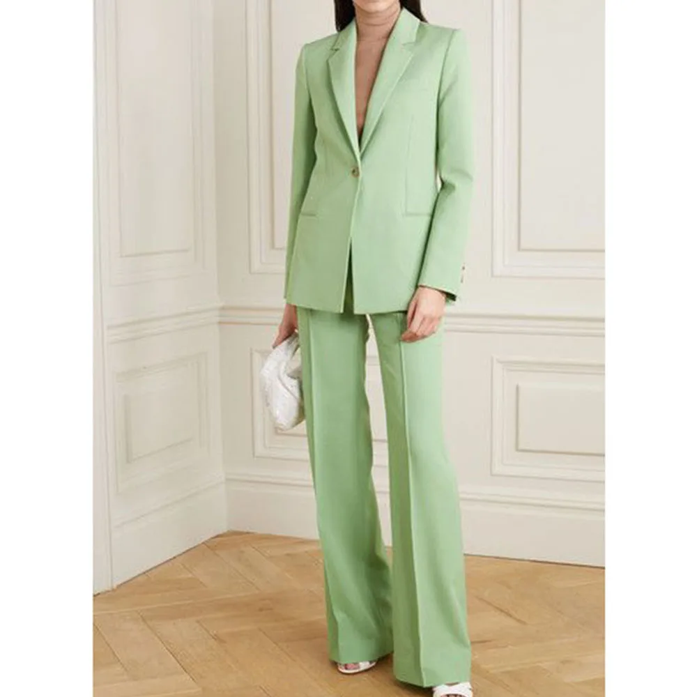 Veste et pantalon élégants pour femmes, revers cranté, blazers pour dames, ensembles de banquet, vêtements de bureau pour femmes, vert, hiver, 2 pièces