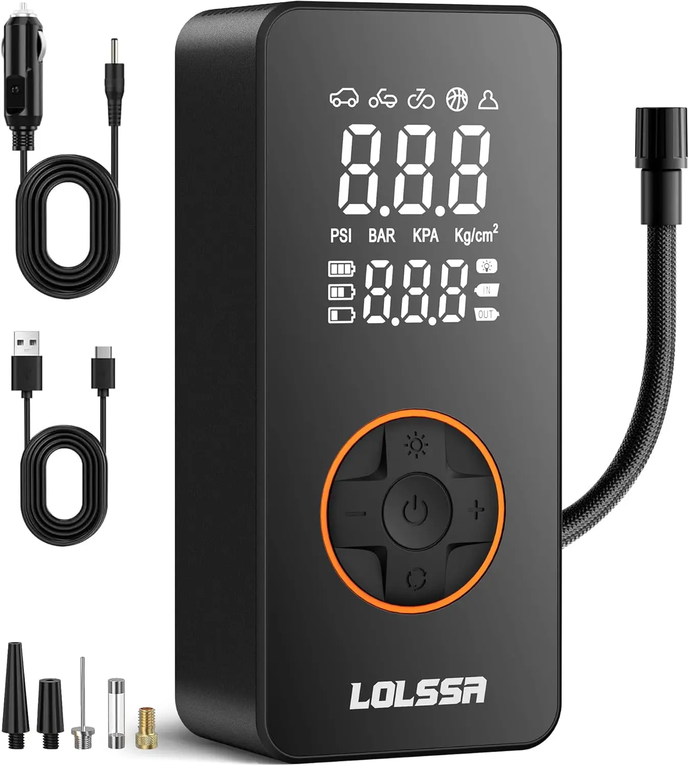 

Portable Tire Inflator 150PSI Cordless Air Pump for Car, Bike, Motorcycle, Ball - Dual Use with Pressure Gauge, Large Screen