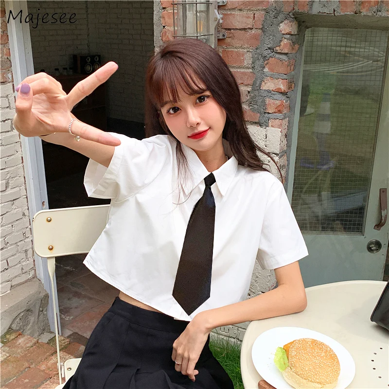 

Рубашки женские, минималистичные, с напуском, с короткими рукавами, JK, корейская мода, шикарные, популярные, в консервативном стиле, универсальные, однотонные, летние, Y2k Mujer