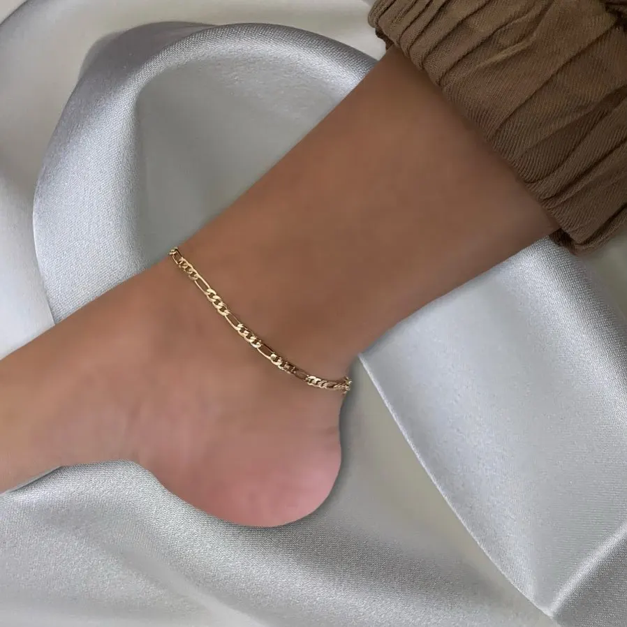 GD Fashion Female Stainless Steel Anklet Jewelry Summer Women Gold Plated Figaro Chain Anklet For Gift