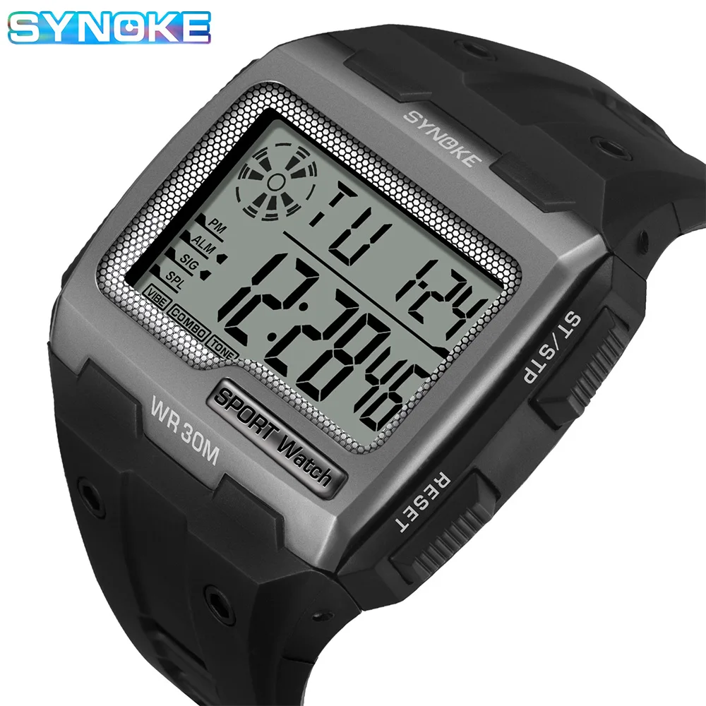 SYNOKE Men\'s Square Digital Watch Top Brand Electronic LED Wristwatch Waterproof Big Dial Men\'s Military Sport Watch Clock