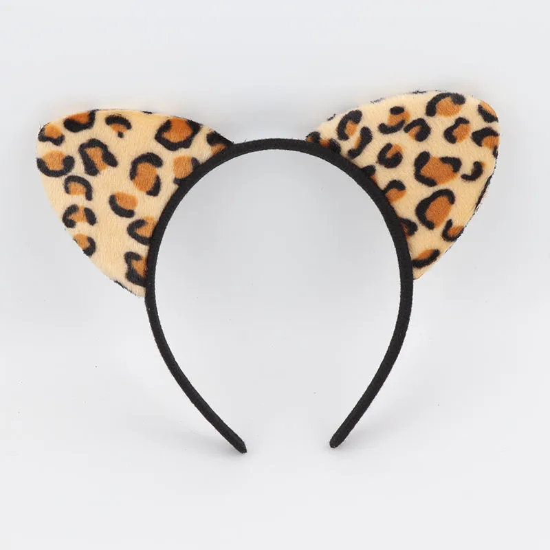 Leopard print headband plush leopard print Cat\'s ears (Steamed cat-ear shaped bread) headband animal ear headband