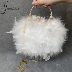 Jxwatcher Luxury Ostrich Feather Party Evening Clutch Bag Women Wedding Handbag Fashion Designer Chain Shoulder Bags Female