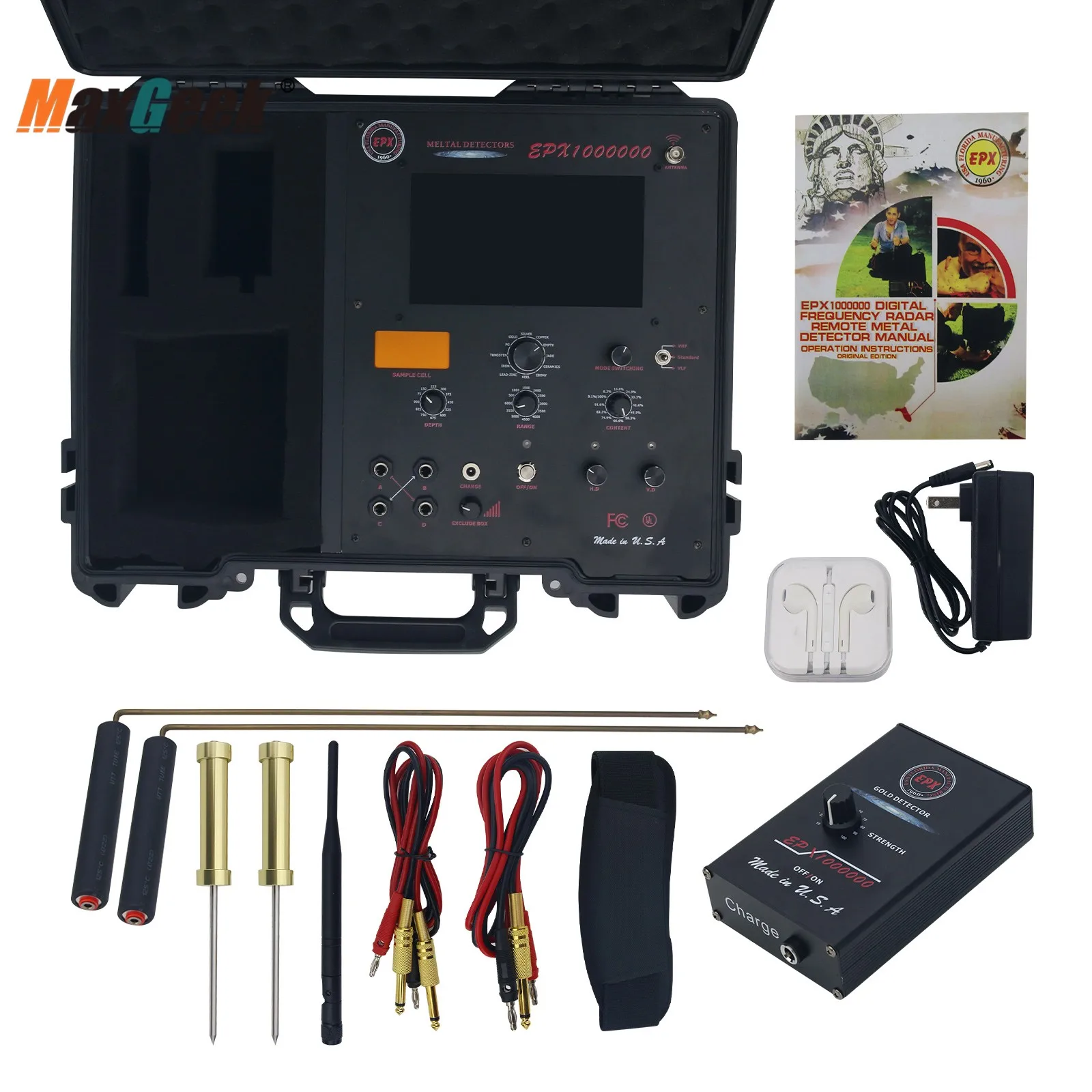 MaxGeek EPX1000000 Digital Frequency Radar Metal Detector 900m Depth 6000m Range LCD Display