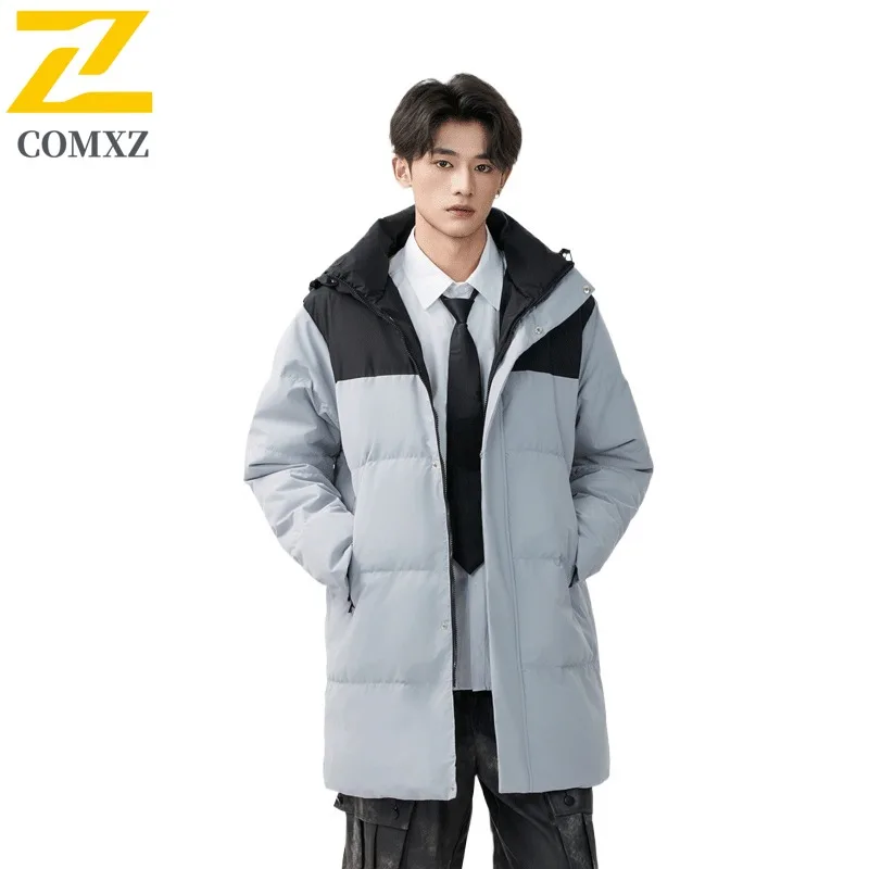COMXZ Urban Hiking 2025 Mens Down Jacket Premium Hooded Travel Comfortable Parka Fashion Outdoor Cold Resistant Winter Coats