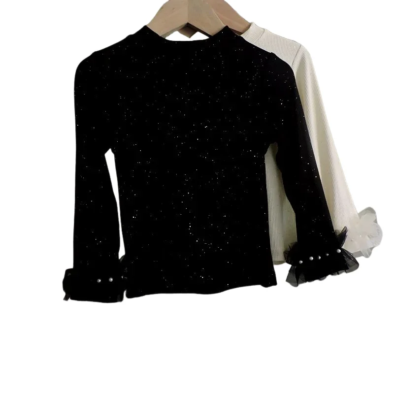 Girls 2025 New Style Long Sleeve Shirt Top Fashion Children Clothing Versatile Stylish Warm Base Layer for Autumn Kids Clothing