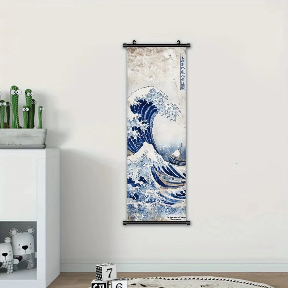 Kanagawa Surfing Scroll Tapestry Japanese Ukiyo-e Wave Narrow Wall Hanging for Bedroom Living Room Home Decor Wall Art