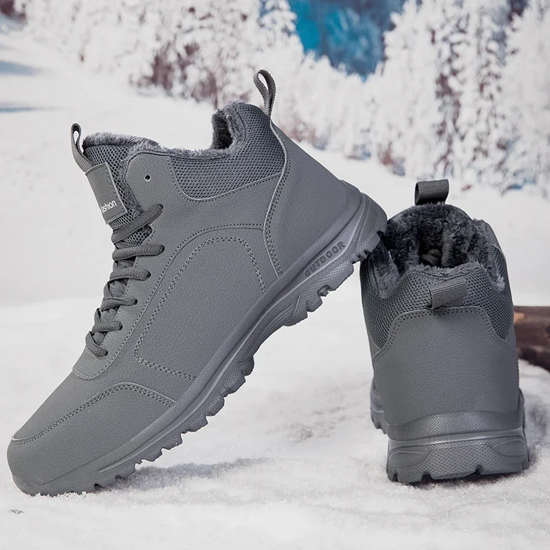 Men Snow Boots Winter Plush Warm Cotton Boots Waterproof Leather Boots for Men Outdoor Non Slip Trekking Boot Casual Ankle Botas