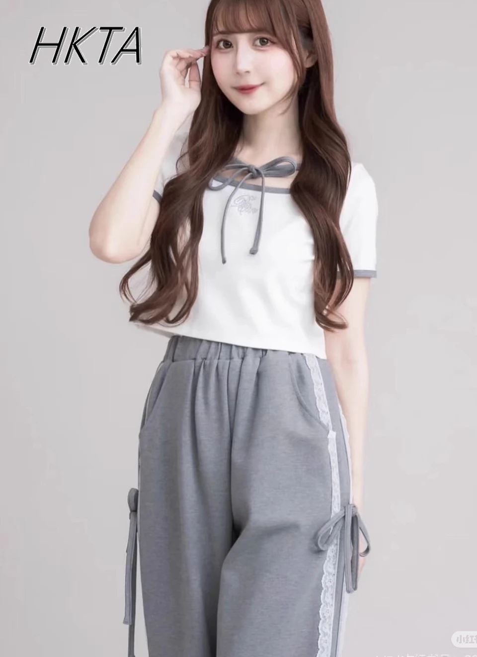 일본 스퀘어 칼라 스트랩 반팔 짧은 Tshirt 탑 여성 통근 캐주얼 스포츠 바지 세트 여성 T 셔츠 바지