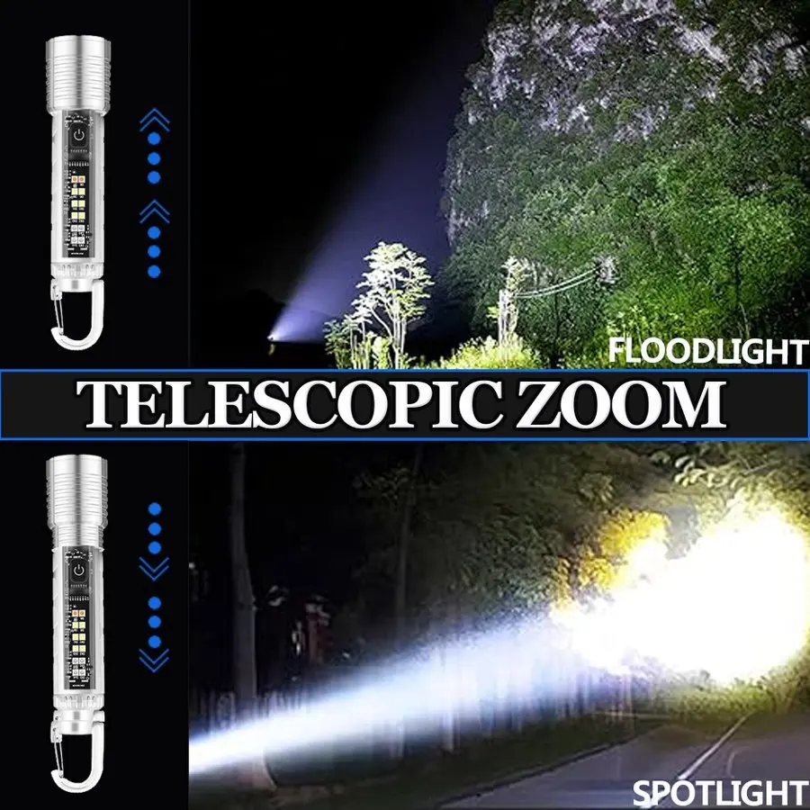 High Lumens Multi-Functional LED Flashlight with COB Side Light 8 Modes Portable Handheld Flashlight for Camping Emergency