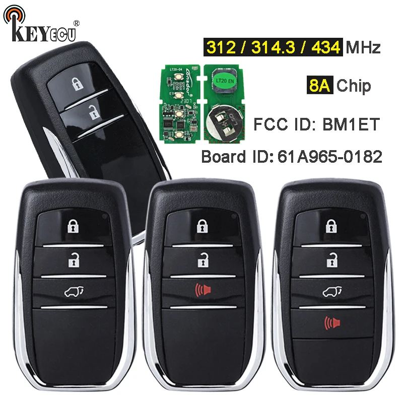 KEYECU 312/314.3/ 433MHz 8A Chip BM1EW BM1ET Board ID: 61A965-0182 Smart Card Remote Key Fob dla Toyota Hilux Fortuner 2015-23