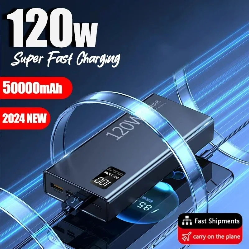 120W Power Bank 50000mAh High Capacity Fast Charging Powerbank Portable Battery Charger For iPhone Samsung Huawei Hot