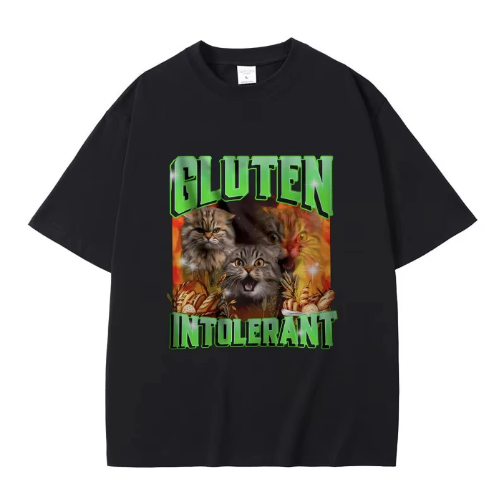Gluten-tolerant Cat-themed Printed T-shirt Women Men Fashionable Fitting Street Style Casual Comfortable Short-sleeved Shirt Y2K