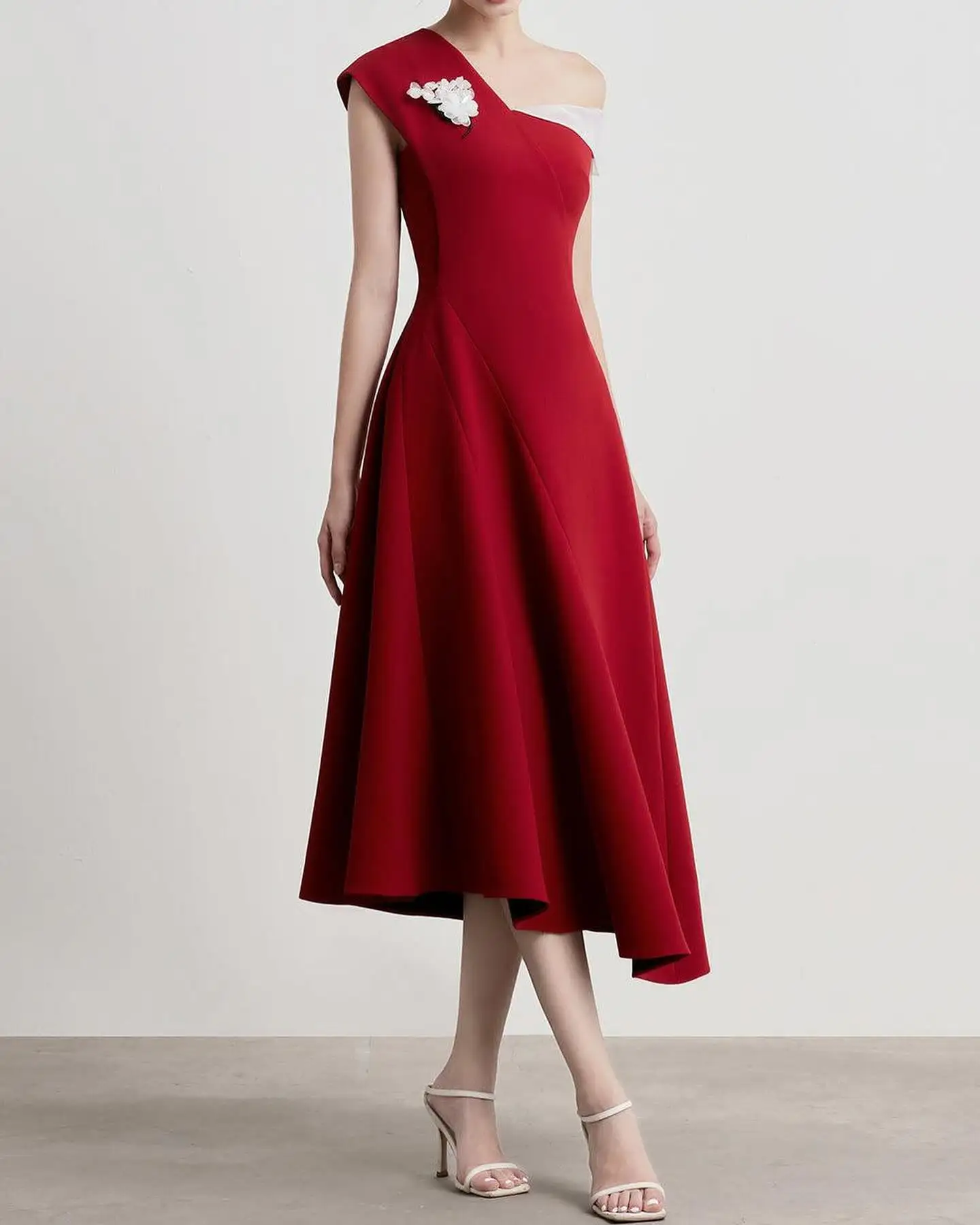 

Customized High Quality Jersey One Shoulder Flowers Evening Dresses Temperament Sleeveless Prom Dress Custom Size Party Dress