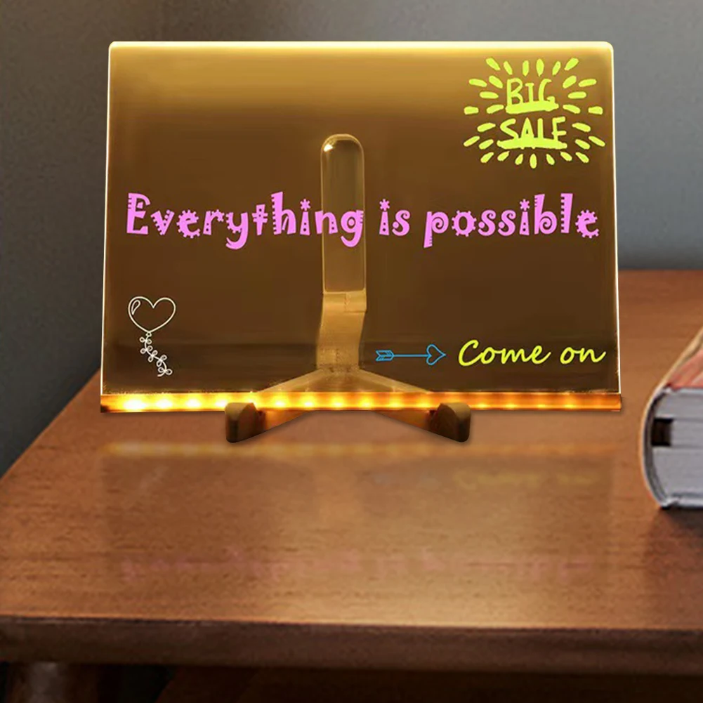 Lavagna trasparente con insegna al neon cancellabile a LED con 7 penne colorate Lavagna cancellabile a secco in acrilico leggero Lavagna per appunti luminosa per ufficio