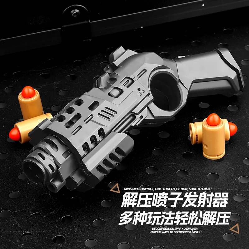 EDC Shootable Toy Pistol with 1-Button Shell Ejection and Card Pushing Function, Black Technology Mini Handgun for Stress Relief