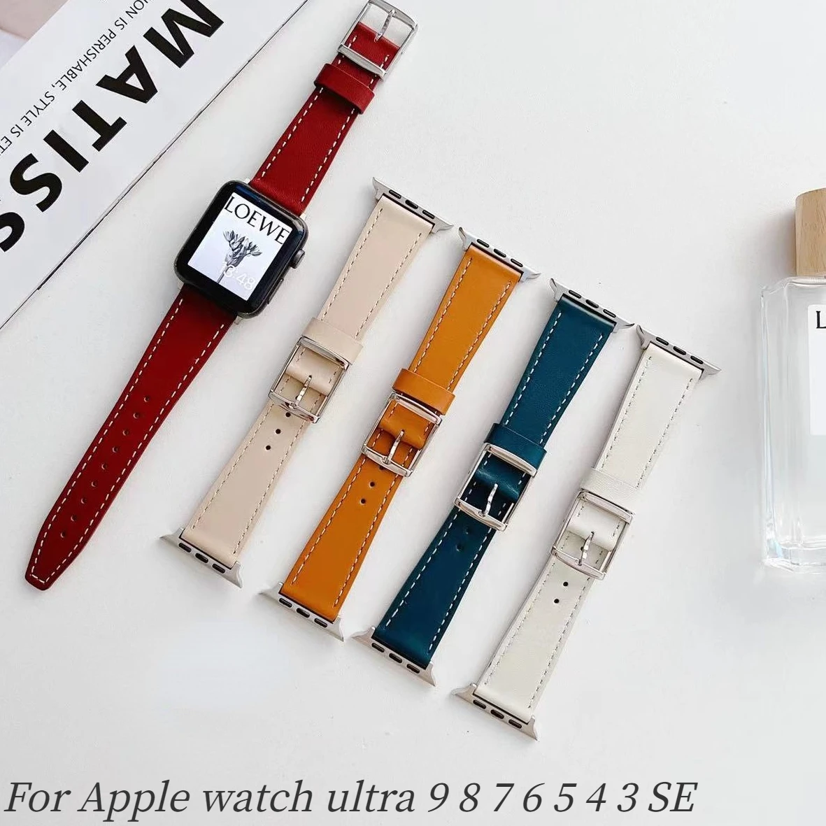 

Ремешок кожаный для Apple Watch Band Ultra 9 8 7 45 мм 41 мм, удобный деловой браслет для iWatch 6 5 4 SE 44 мм 42 мм 40 мм 38 мм