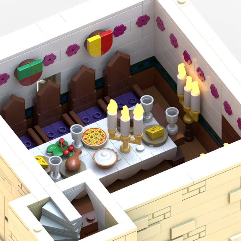 MOC- 196741   Blocs de construction de château médiéval, série d'architecture modulaire, modèle d'assemblage, jouets en brique, cadeaux d'anniversaire pour enfants