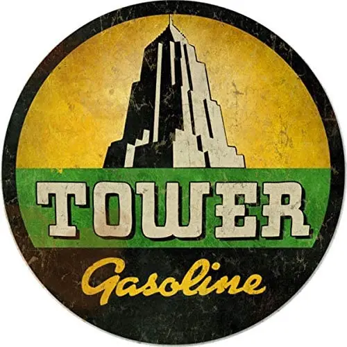 

Tower Gasoline Motor Oil Round Metal Tin Sign Suitable for Home and Kitchen Bar Cafe Garage Wall Decor Retro Vintage