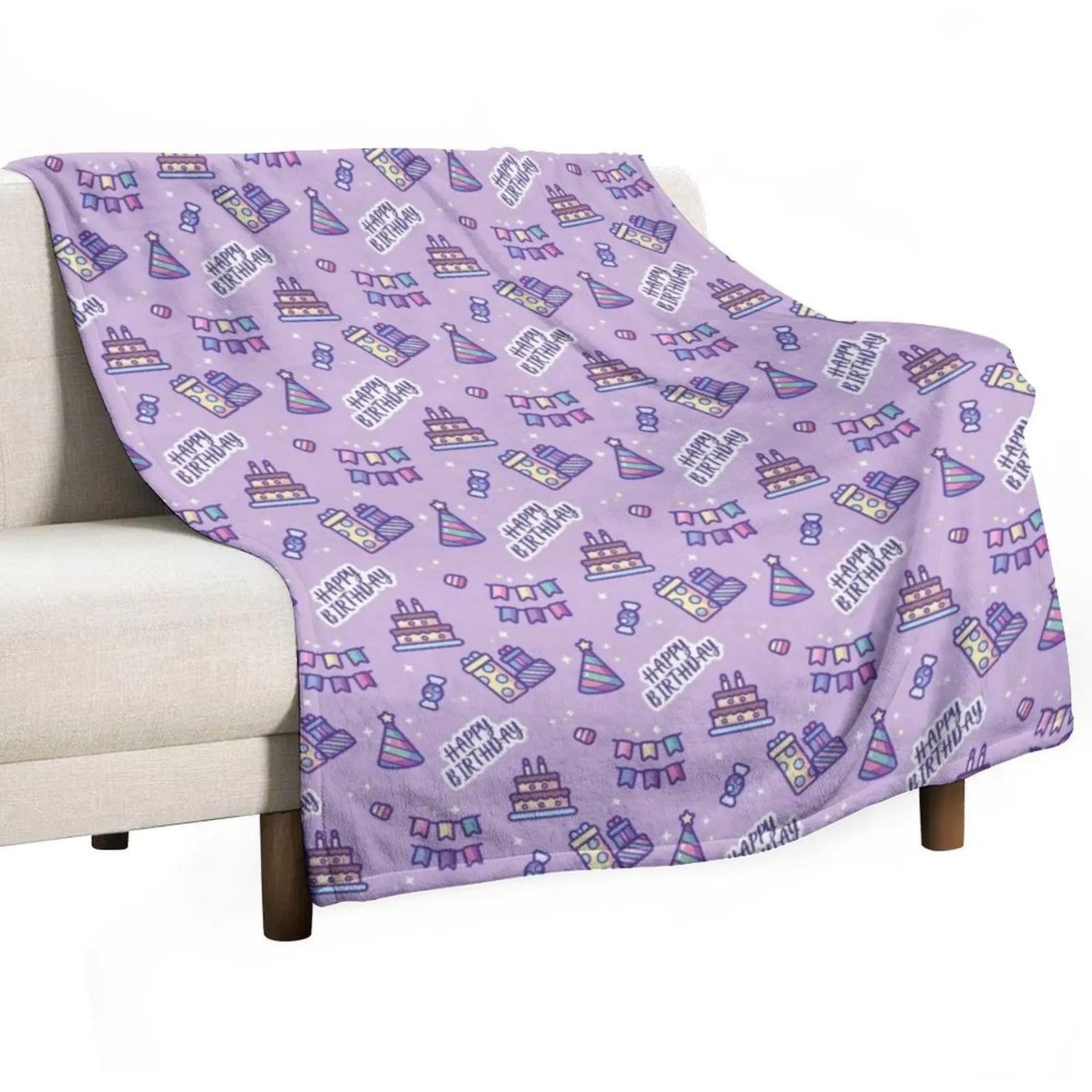 

Cute Birthday Party Purple Pattern Throw Blanket Flannels Designers Custom Blankets