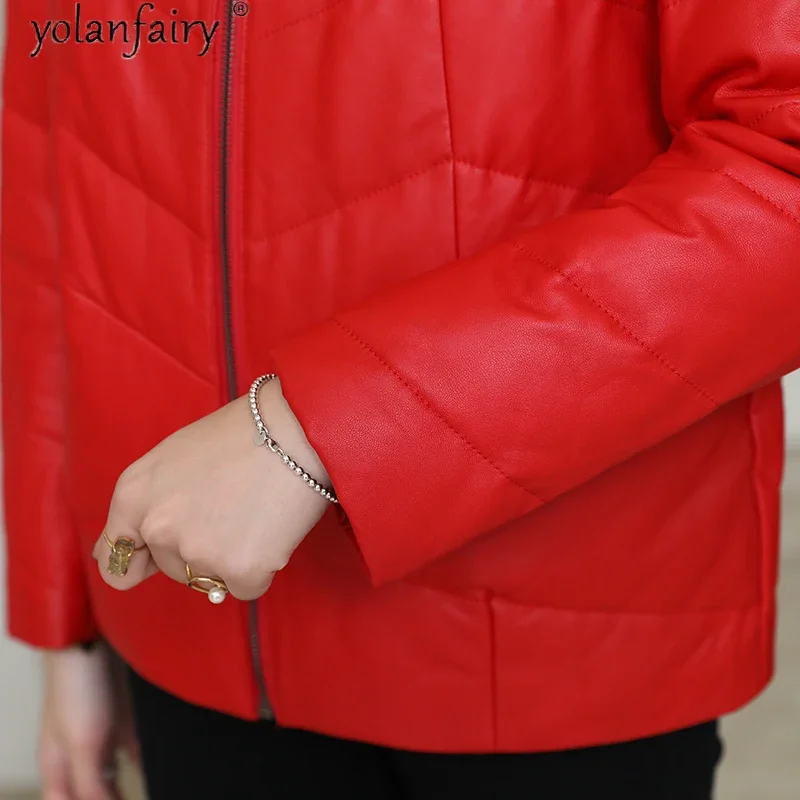 เสื้อหนังเสื้อแจ็คเก็ตเกาหลีจริงSheepskin Coat Warmสีขาวเป็ดเสื้อแจ็คเก็ตหญิงเกาหลีสุภาพสตรีเสื้อผ้าCuero Genuino