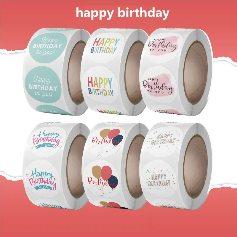 Various Styles Happy Birthday Theme Stickers Thank You Sealing Labels 1inch/500pcs for Scrapbook Party Supplies Gift Decoration