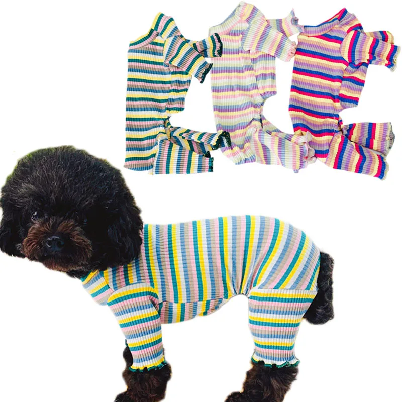 Rainbow Strips Dog Jumpsuit Pajamas Pet Clothes Cotton Dog Jumpsuit Onesie Pijamas For Small Dogs York Chiwawa Puppy Overalls XS