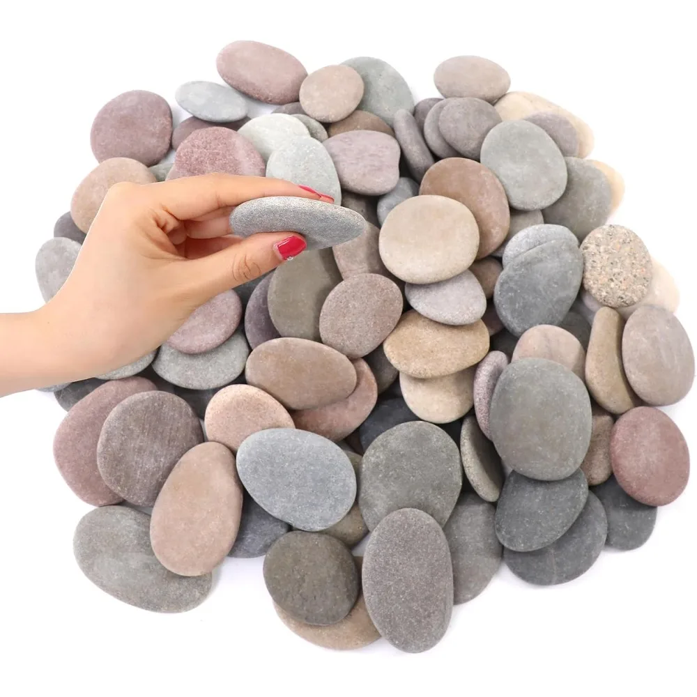 100 صخور مسطحة كبيرة مقاس 2.05-3.15 بوصة للرسم، لوازم طلاء صخور النهر الناعمة للأحجار اللطف والفنون والحرف اليدوية والديكور