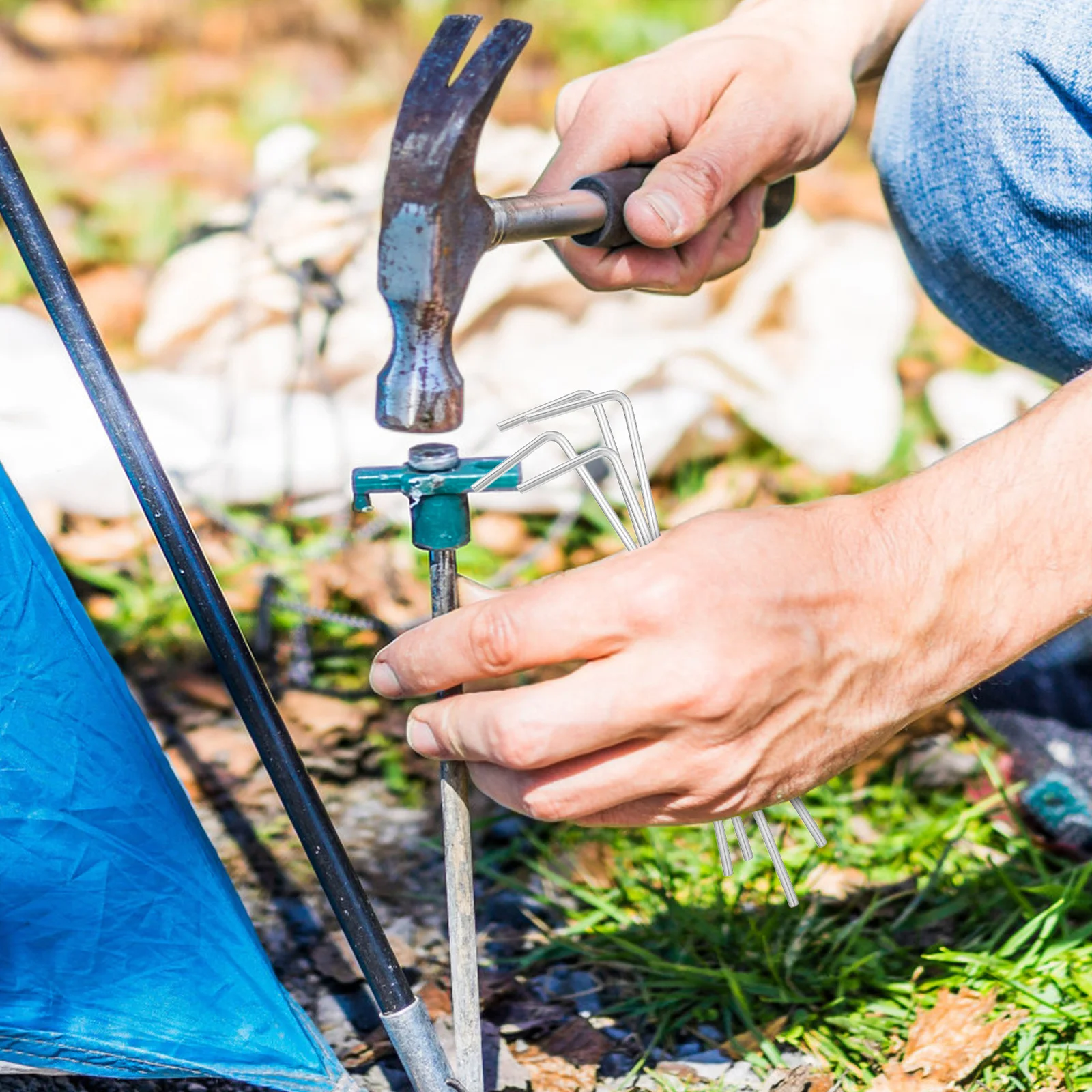 32 قطعة مسامير خيمة المظلة المجلفنة غير الصدأ حصص الأرض ملحقات المخيم خيام التخييم المعدنية #1