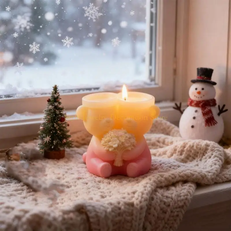 

D46E Easy Demold в форме медведя, цветочный горшок, силиконовая отливка для индивидуальных держателей ювелирных изделий и для