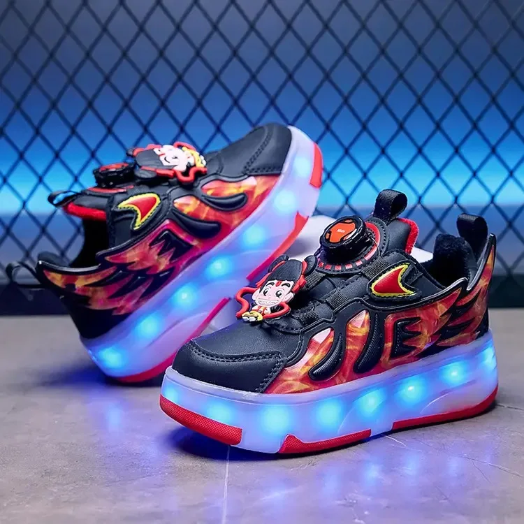 Зимние хлопковые четырехколесные прогулочные туфли, детская спортивная обувь, уличная прогулочная обувь, детские кроссовки со светодиодной подсветкой