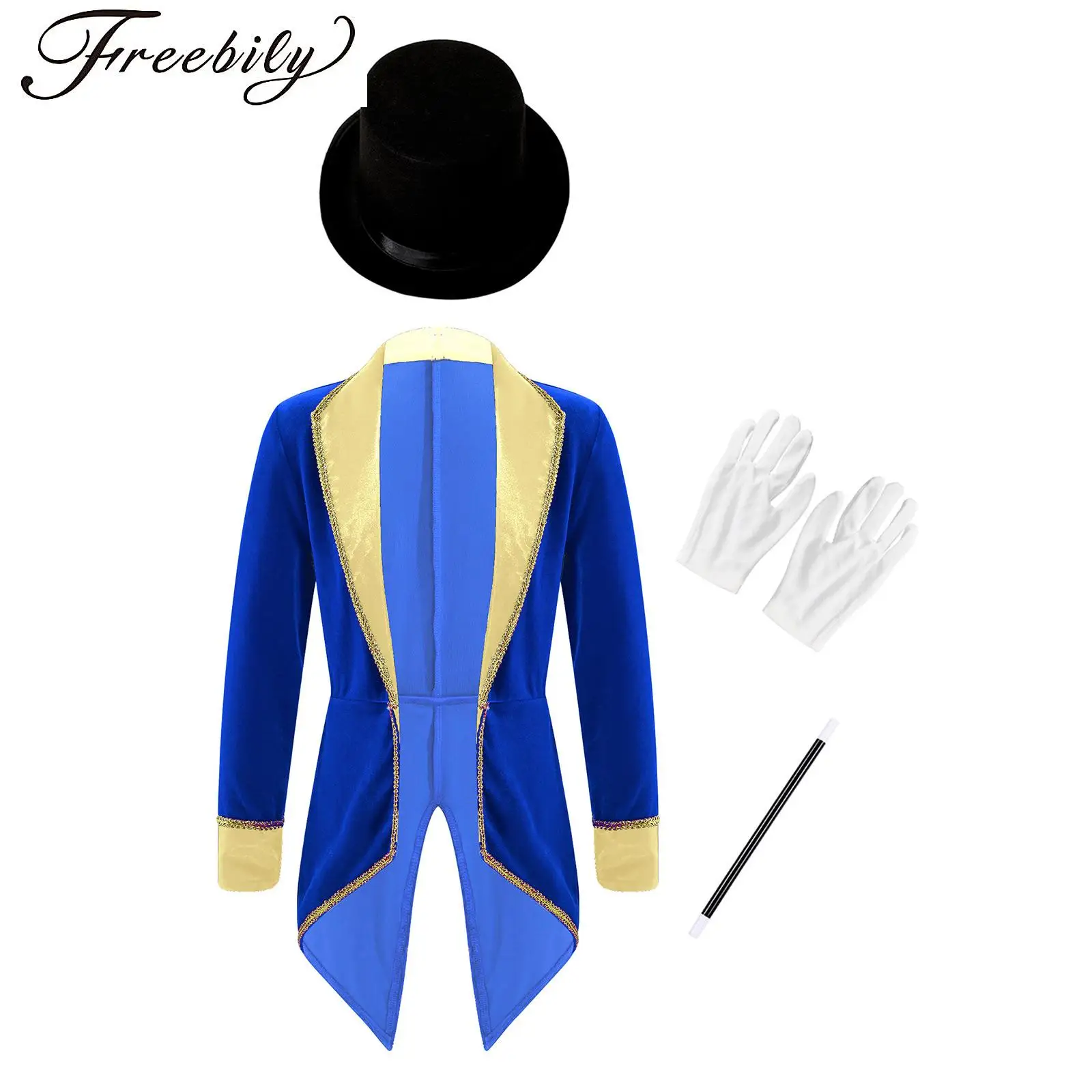 Boys Girls Circus Ringmaster Jacket Tailcoat Showman Magician Costume Long Sleeve Blazers Tuxedo Coat Halloween Fancy Party Suit
