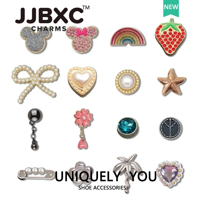 Metal JJBXC charm  metal Shoe Accessories Bow Rainbow Diamond Strawberry DIY Fashion Shoes Decorations Suitable for cross Shoes