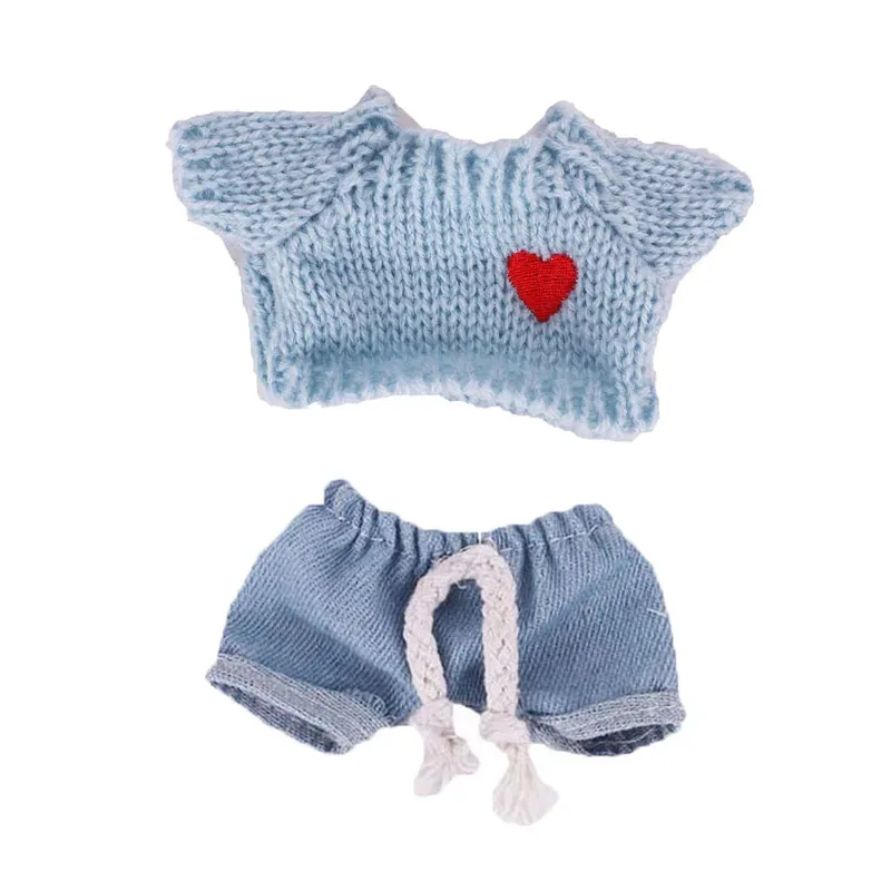 Labubu Doll Clothes Accessory Sweater+Denim Shorts Pant  Set Dress Up Replacement