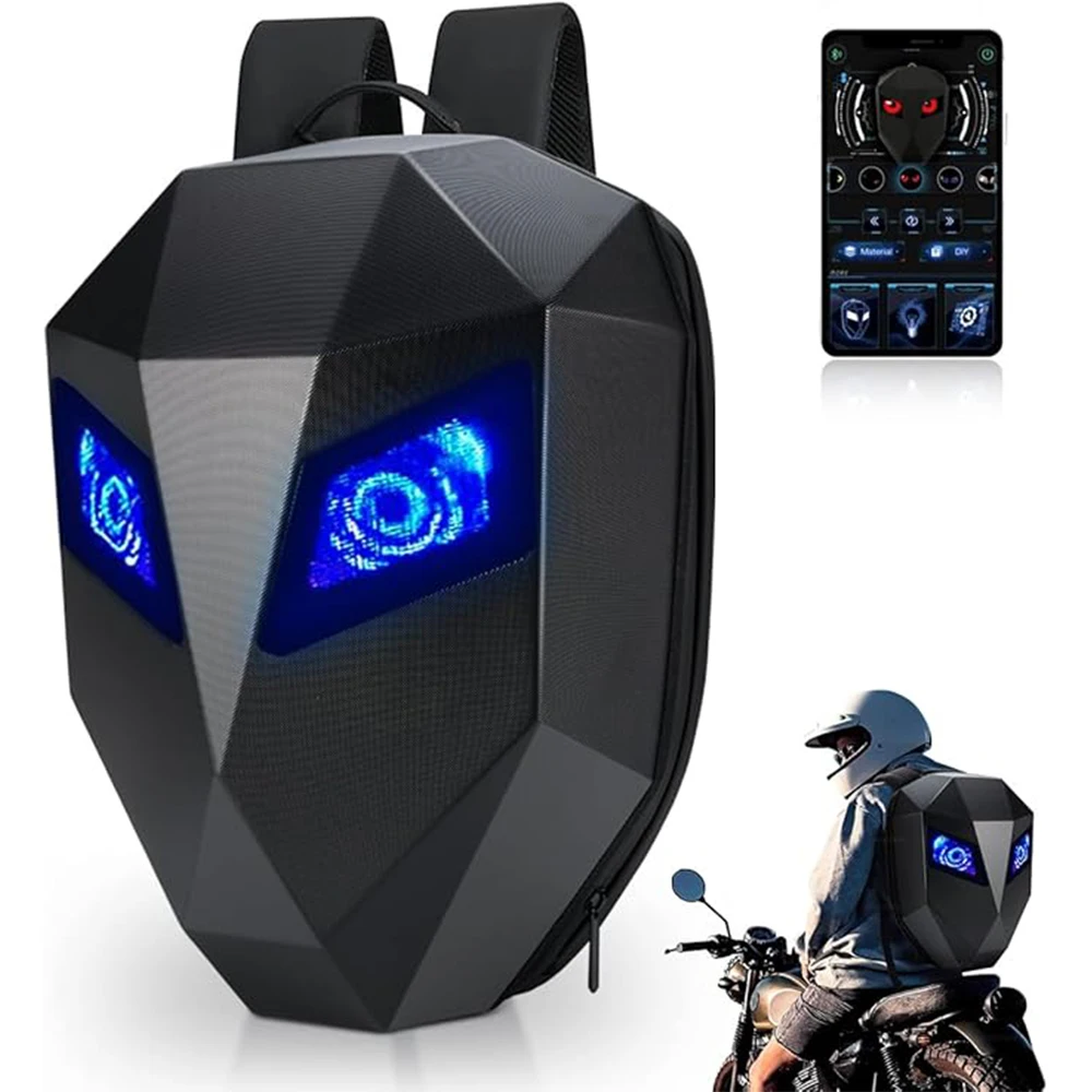 Sac à dos de voyage LED pour hommes, coque rigide 3D, sac à dos pour casque de moto et de vélo avec écran numérique programmable