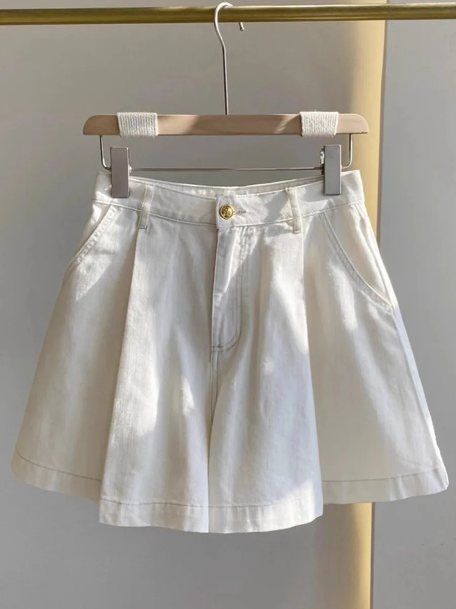 

High Waist Wide Leg Short Jeans for plus Size Women in White Color Summer Casual Fashion High Quality Cotton Denim Shorts