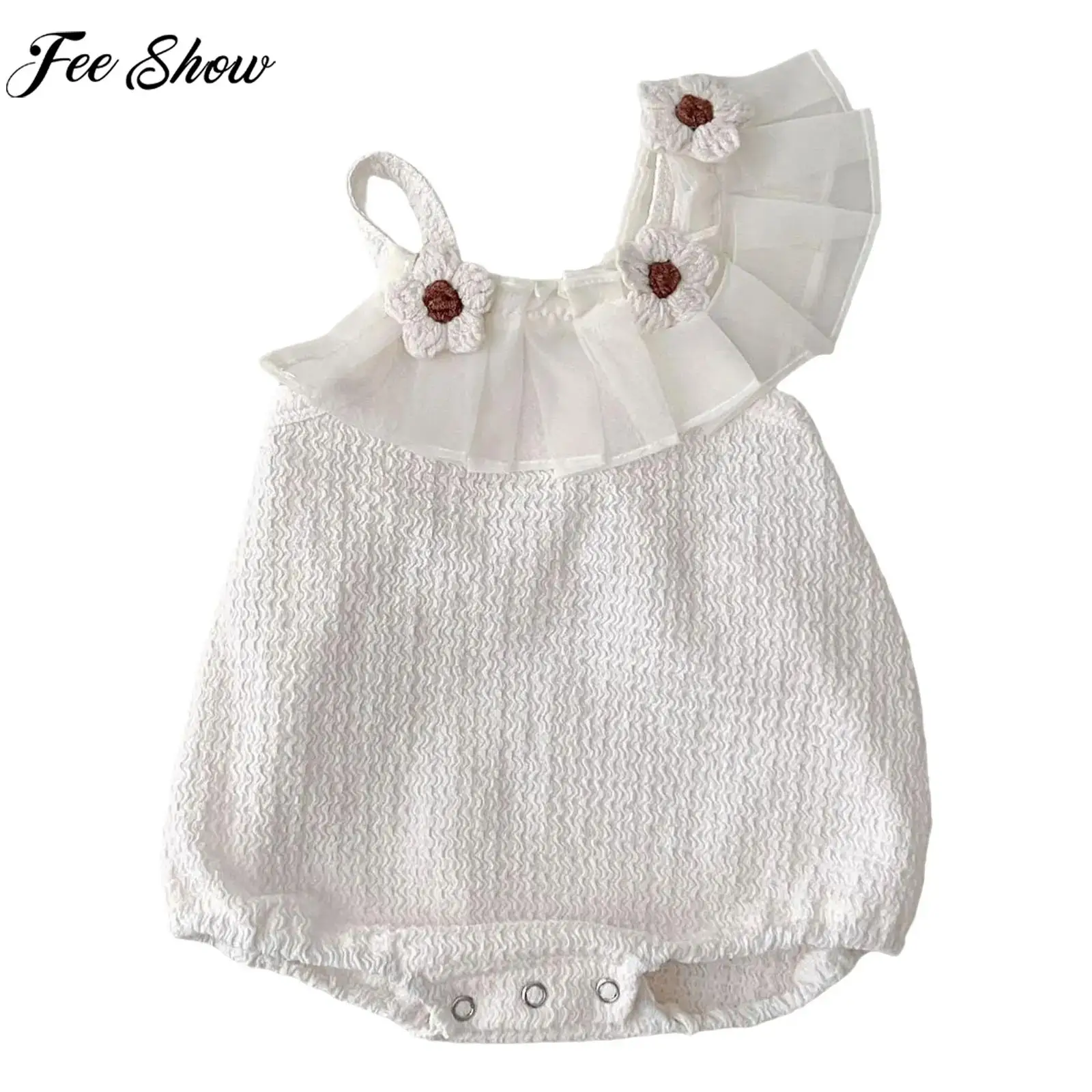 

Baby Girls Summer Casual Romper Sleeveless Sweet Cute Flower Cotton Casual Bodysuit Daily Outdoor Baptism Birthday Party Costume