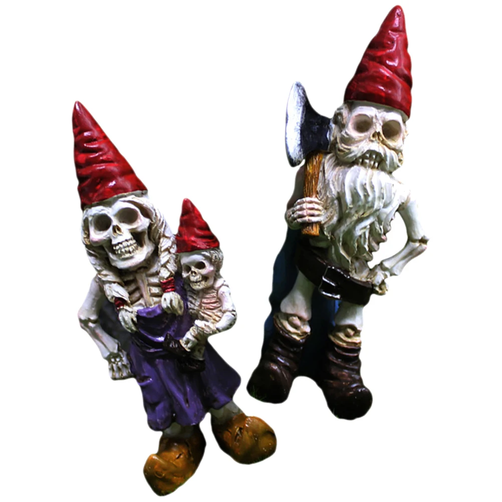 

2pcs Statue Halloween Dwarf Garden Gnomes Statue Resin Garden Decoration Gnomes Lawn Ornament Scary Yard
