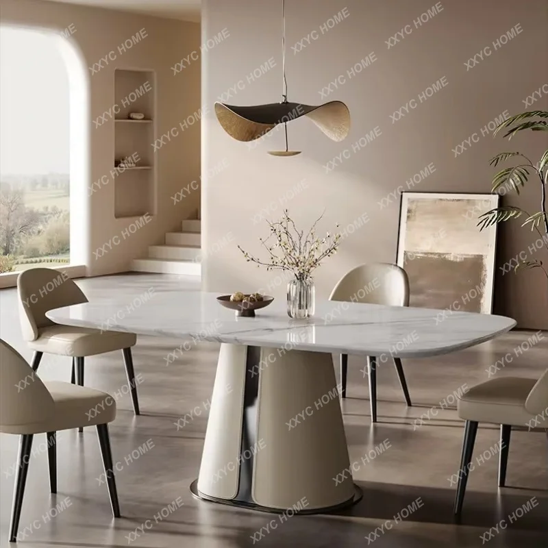 XXPure natural luxury stone dining table high-end Italian saddle leather marble long table  table