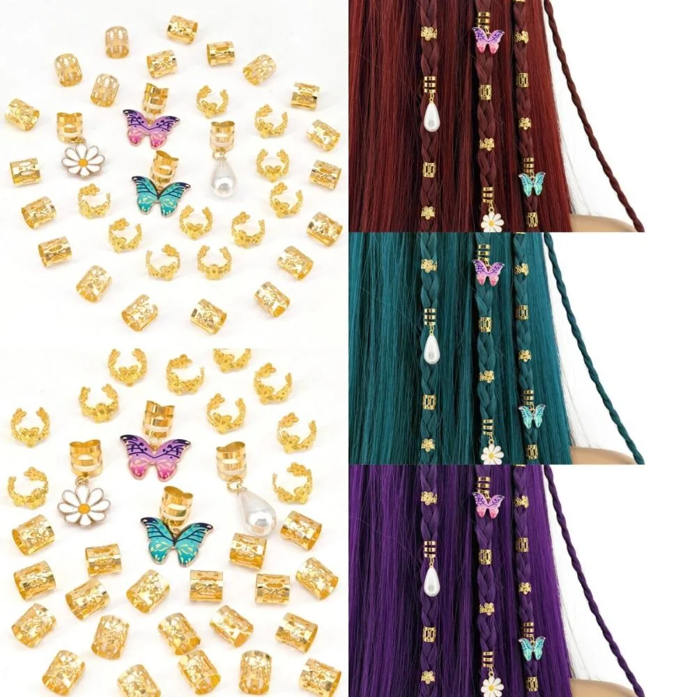 34pcs Butterfly Hollow Out Hair Ring Dread Locks Metal Cuff Clips Dreadlocks Beads Hair Braiding Charm Hair Braid Tubes Men