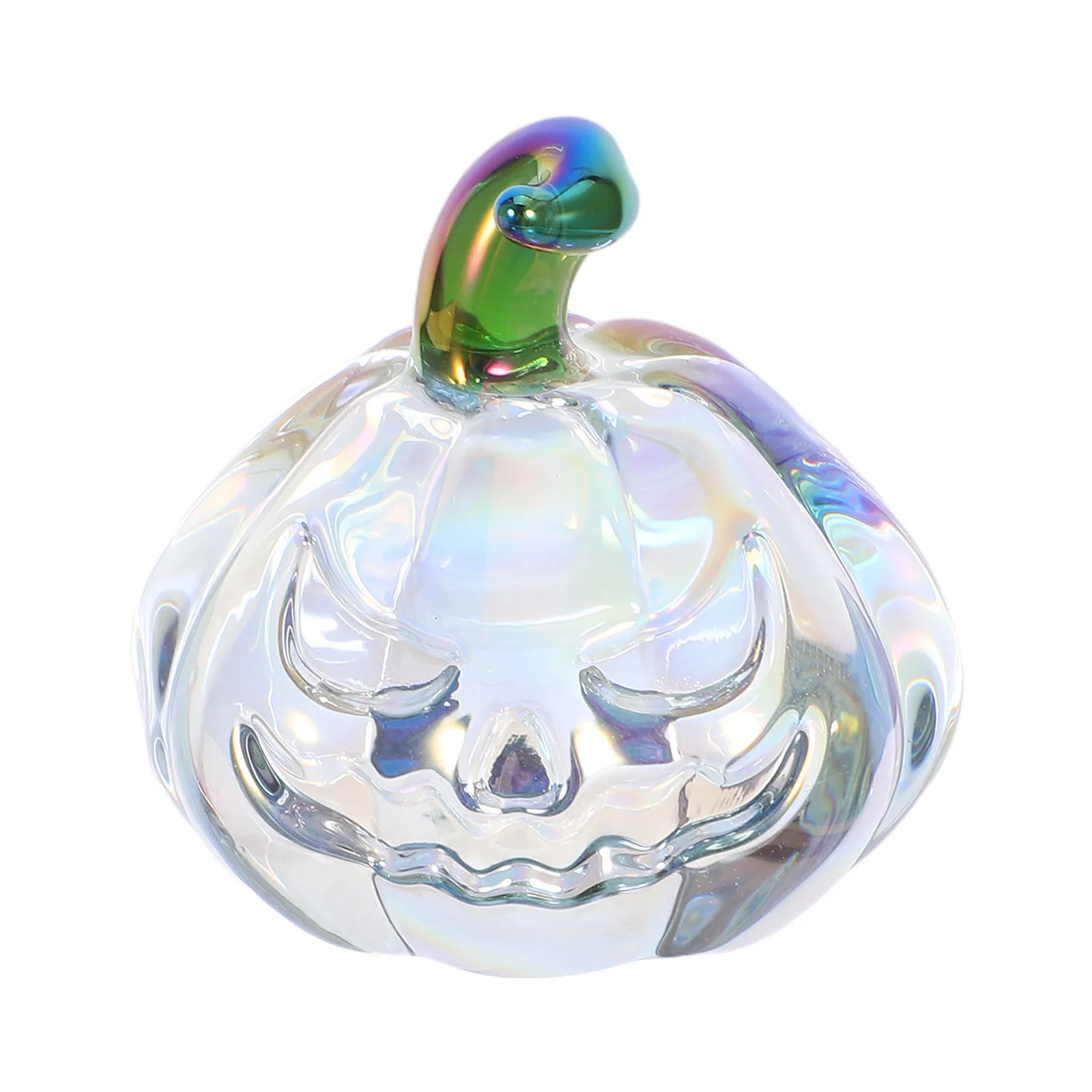 

Mini Crystal Pumpkin Glass Paperweight Colorful Green Stem Tabletop Decor for Fall Harvest Thanksgiving Halloween