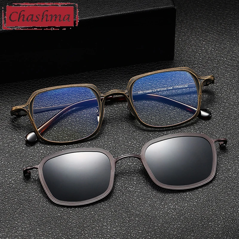 Chashma Prescription Glasses Men Square Pure Titanium Clip On Sun Protect Eyeglasses Frames Optical for Recipe Lenses Male Gafas