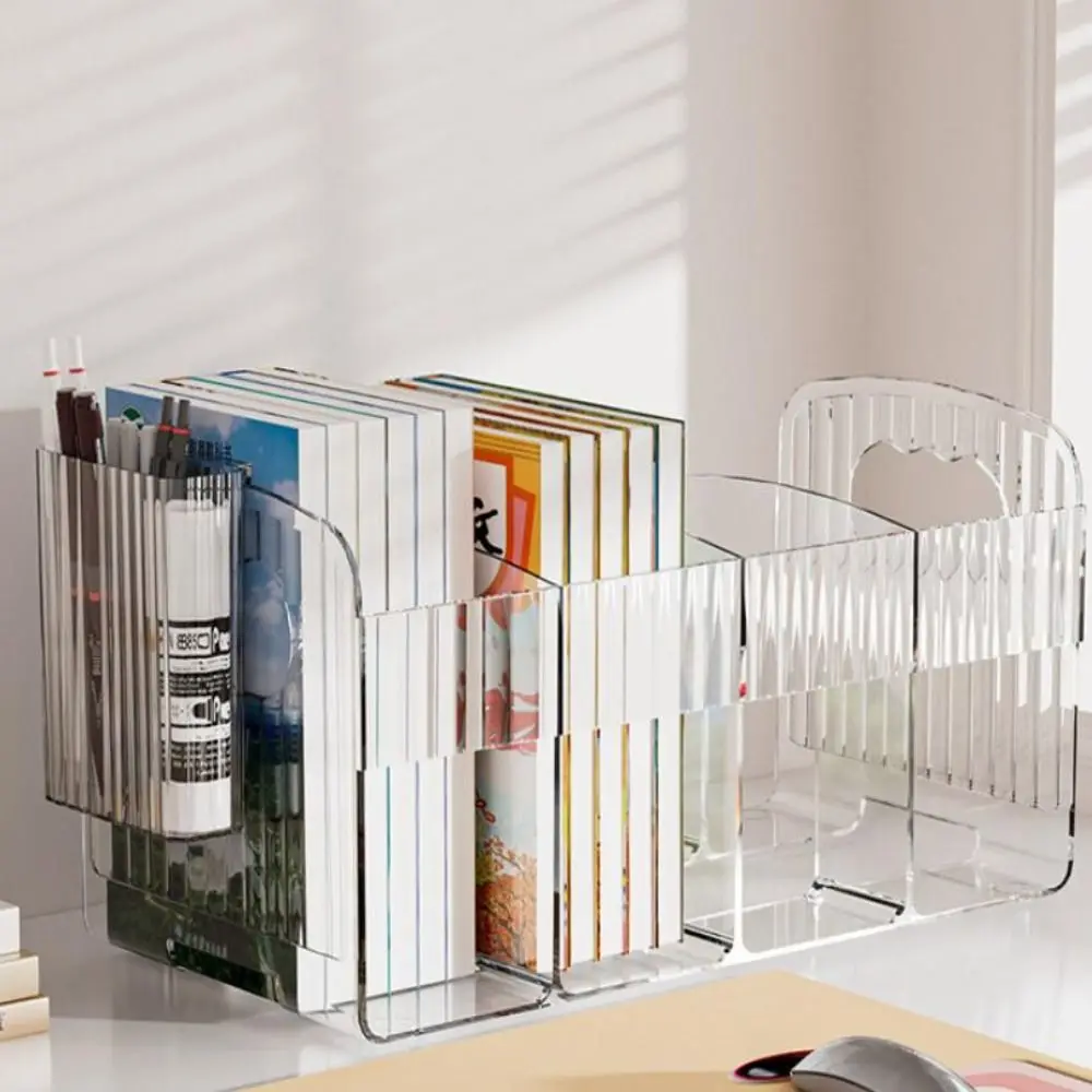 New Acrylic Book Stand Clear Multi-compartment Bookends Multi-function Thickened Book Storage Box School Supplies