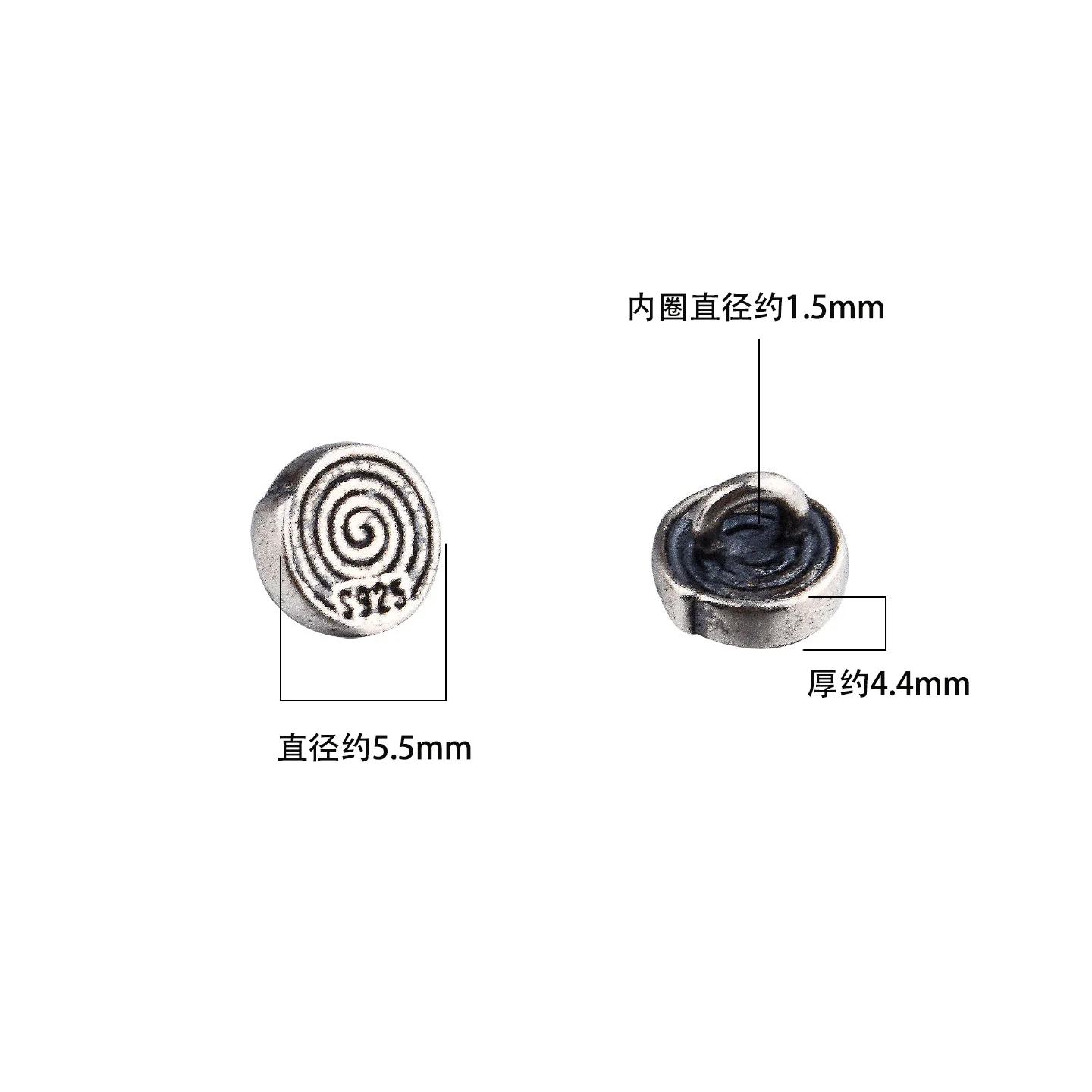 S925 sterling silver thread coil mosquito coil small buttons diy beaded bracelet finishing buckle accessories