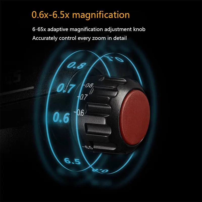 YCS 6065X 三眼顕微鏡 - 0.5X-5X 連続ズーム、10X 広視野接眼レンズ、PCB 修理およびはんだ付け用の上下フォーカスノブ