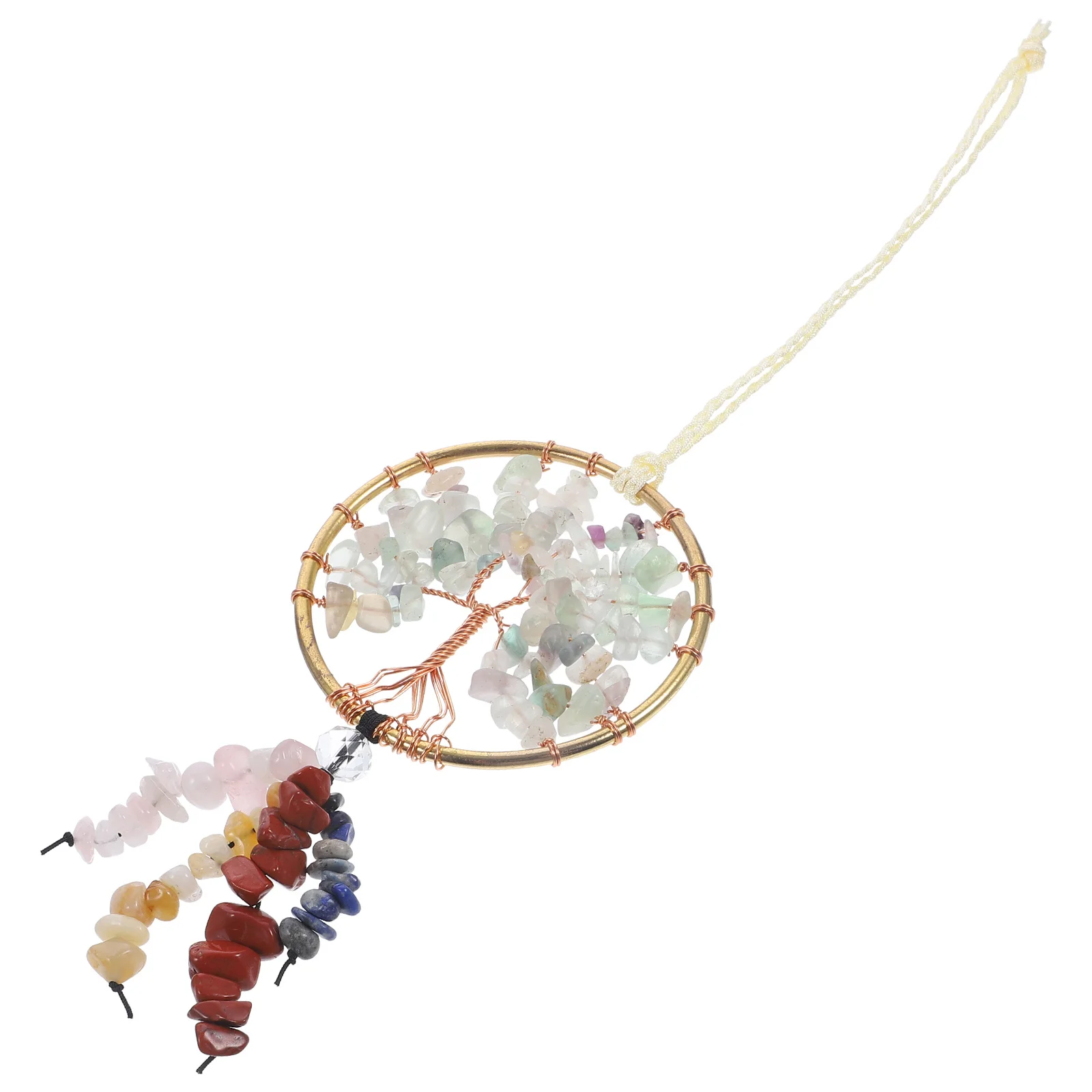 

Life Tree Hanging Ornament Car Rear View Mirror Pendant Decor Crystal Sun Catcher Natural Stone Tree Car Interior Accessory