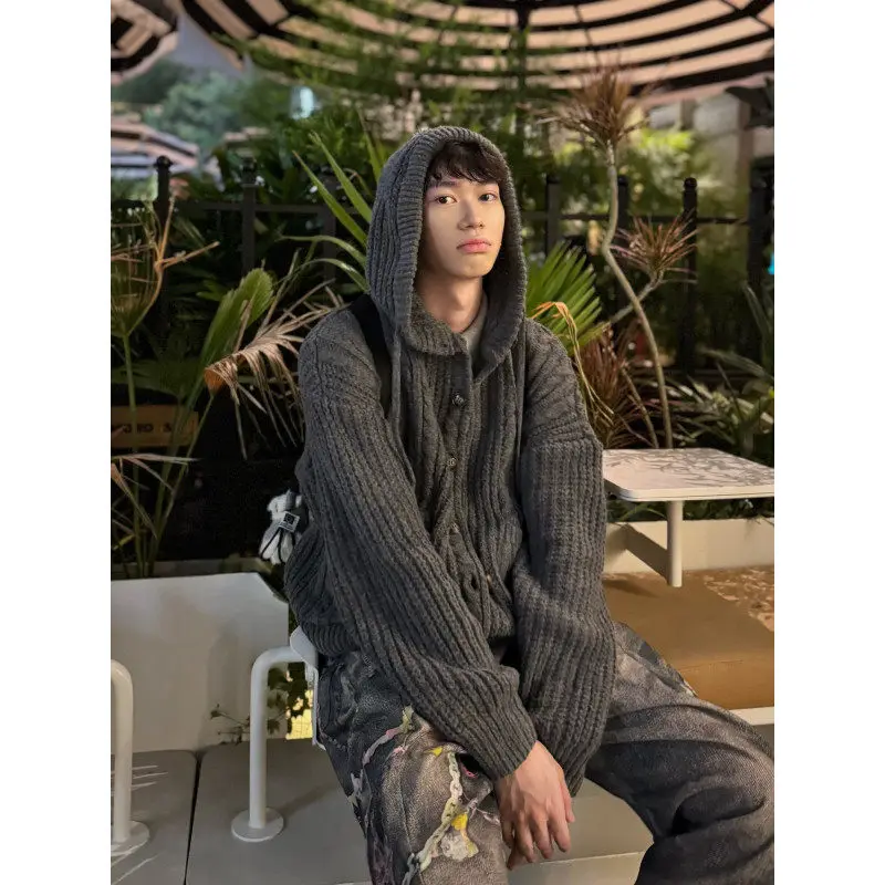 

American Sle Loose Knitted Hat Sweater Men Women Autumn Winter Casual Sle Twist Yarn Open Cardigan Coat Warmth Conservation